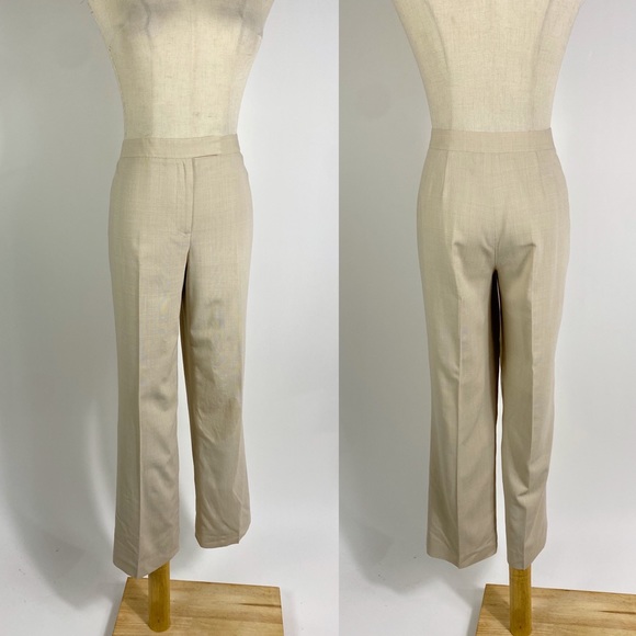Vintage Pants - VINTAGE LOFT 90s/Y2K Lightweight Stretch Wool Glen Plaid Tan Ankle Trouser 4P